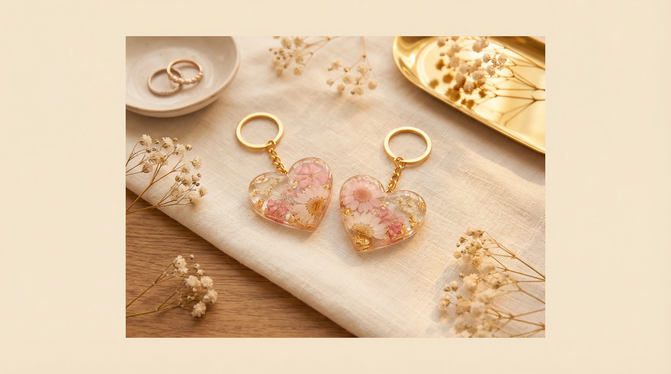 Matching couple keychains shown as a pair. Heart or initial designs. 600x260px